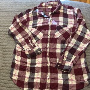 a new day Women's Plaid Button Down Shirt - Burgundy and White
